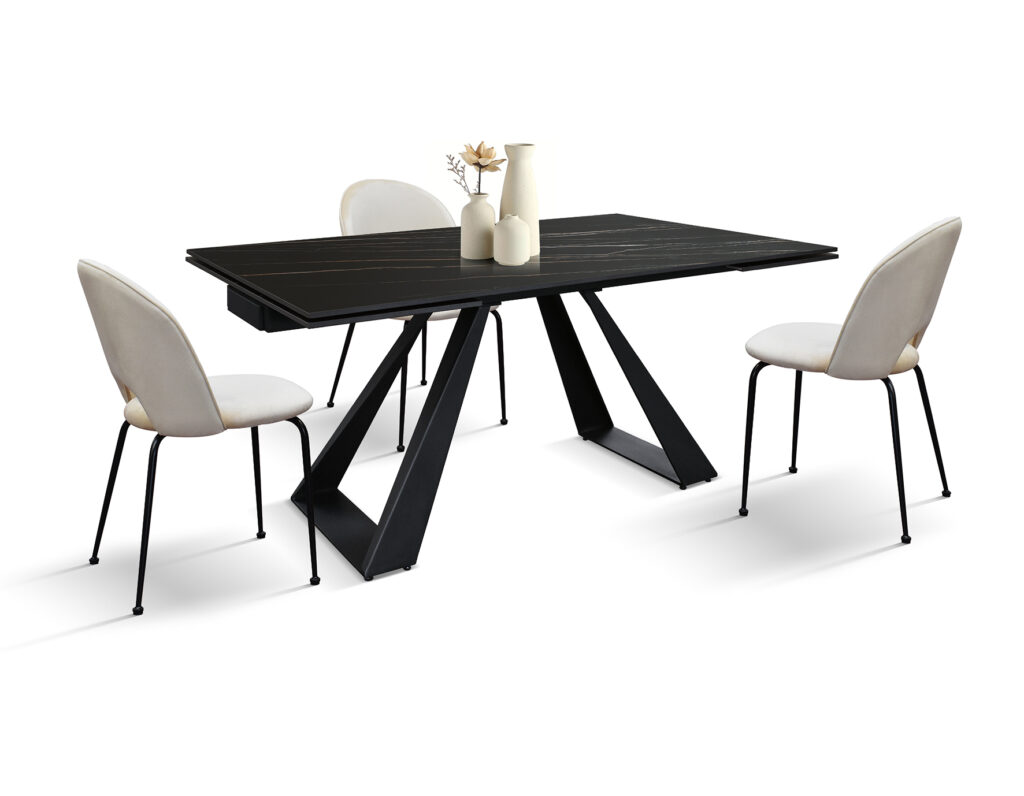Tavolo allungabile ceramica effetto marmo nero aperto a 240 cm con due allunghe