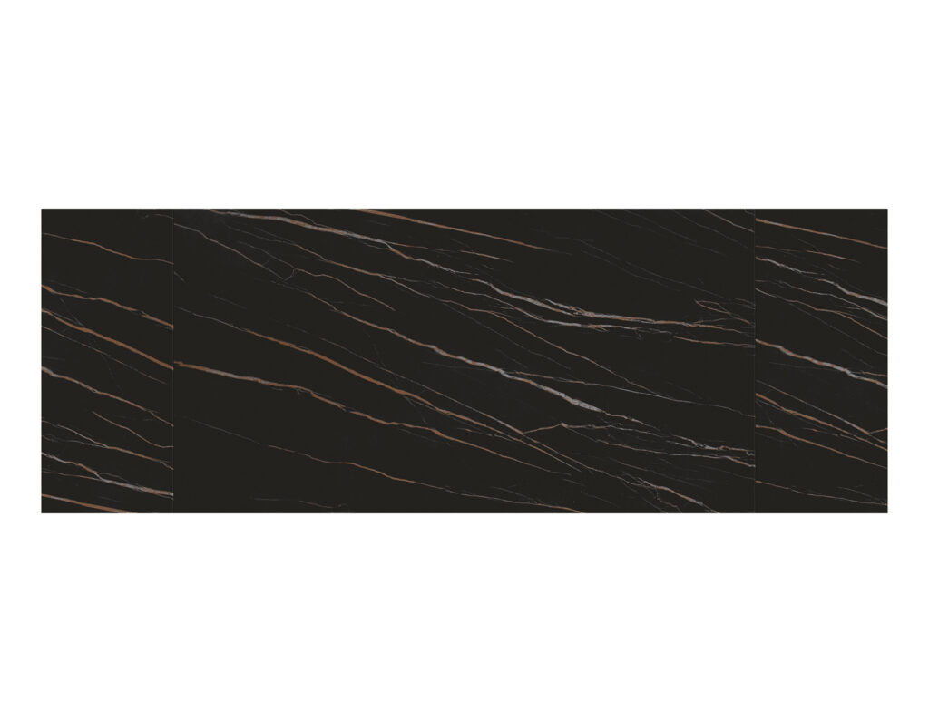 Tavolo allungabile ceramica effetto marmo nero aperto a 200 cm con una allunga