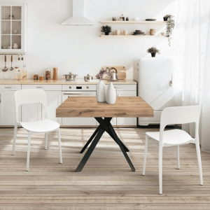 Tavolo allungabile 95x90 moderno con base in metallo e piano rovere