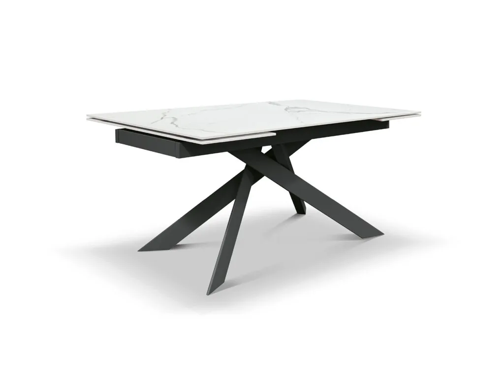 Tavolo Allungabile Ermanno Ceramica Bianco Statuario Lucido con Gambe Antracite (foto 2 di 5)