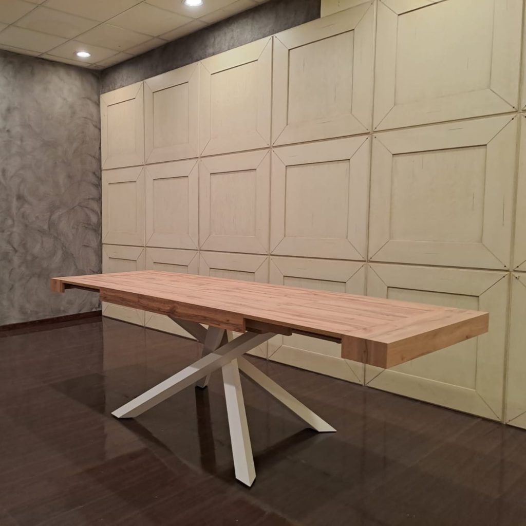 Tavolo Allungabile in Rovere con Base a Incrocio Bianca (foto 5 di 5)