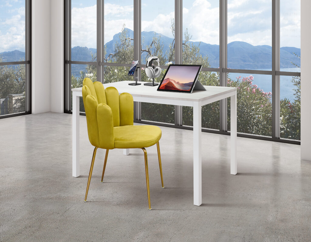 Struttura in metallo antracite del tavolo fisso 80x80 in rovere, dettaglio