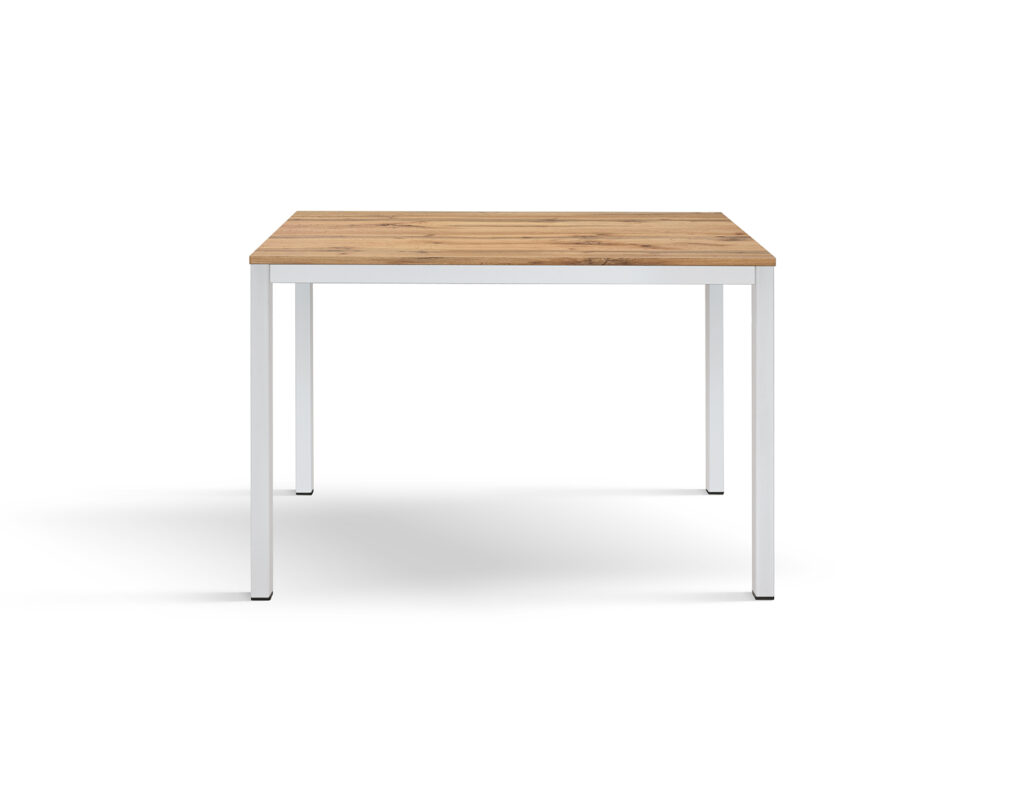 Venatura del legno sul piano effetto rovere del tavolo fisso 80x80 con gambe antracite