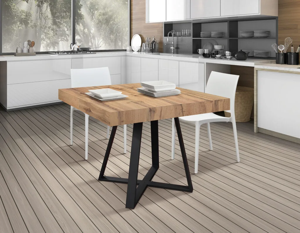 Tavolo Allungabile Bruno da 95 a 145 Rovere Rustico Gambe Nere (foto 2 di 9)
