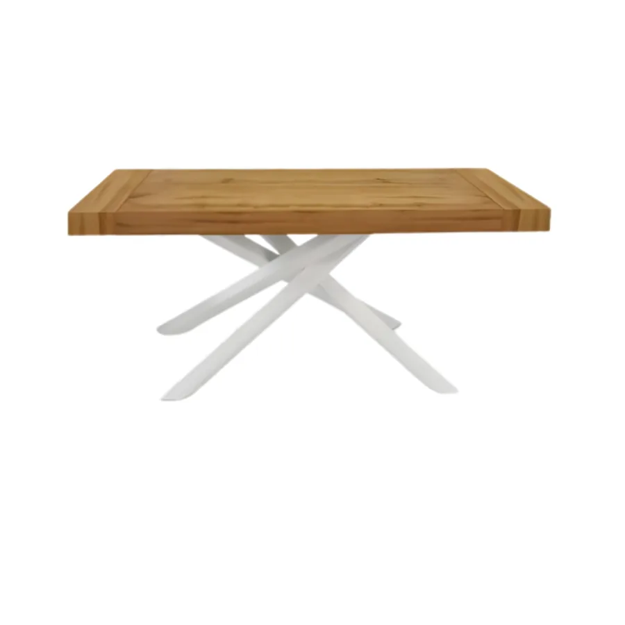 Tavolo legno in rovere con base a incrocio bianca