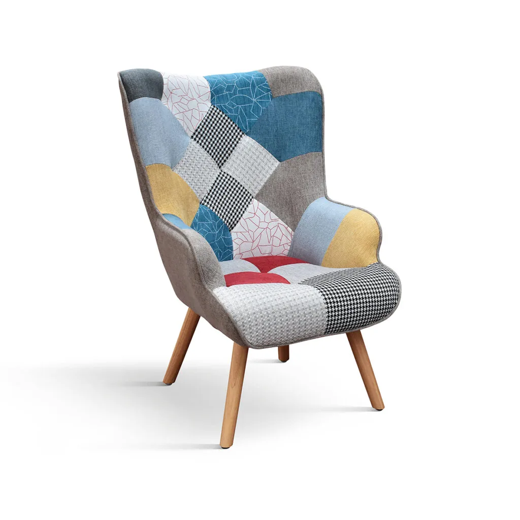Poltrona Armando patchwork multicolore con gambe in legno (foto 3 di 4)