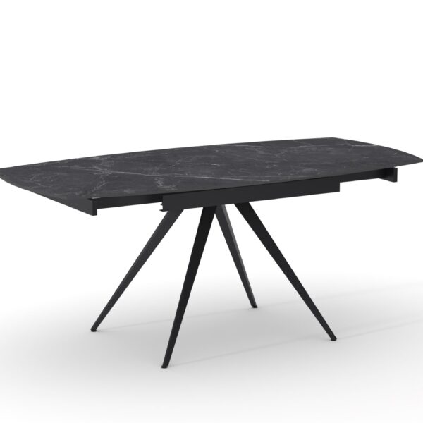 Tavolo Allungabile Lavinia in Ceramica Effetto Marmo Nero Gambe Nere