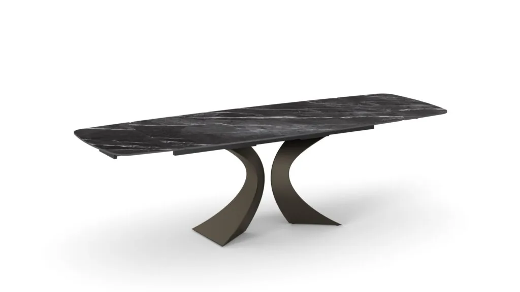 Tavolo Allungabile Donatello in Ceramica Nero Opaco, Gambe Bronzo (foto 4 di 4)