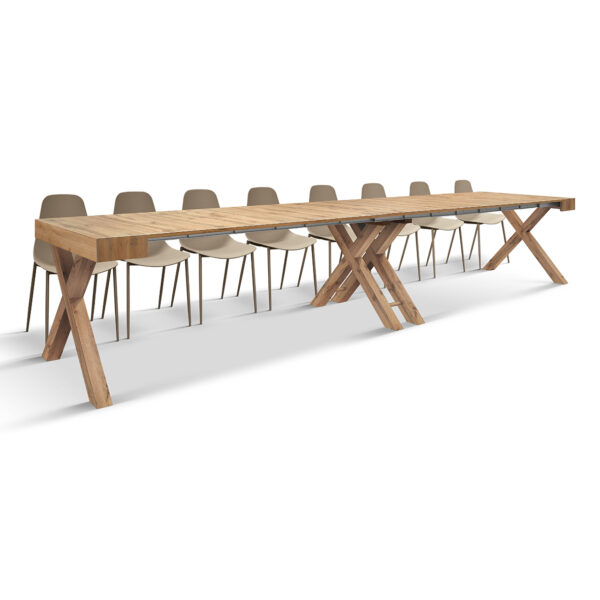Consolle Allungabile Luisa 16 Posti Rovere Rustico con Gambe a X in Legno