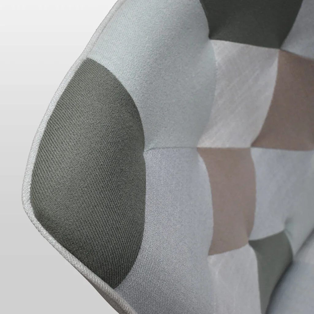Poltrona con poggiapiedi Mila in patchwork grigio e verde (foto 4 di 4)