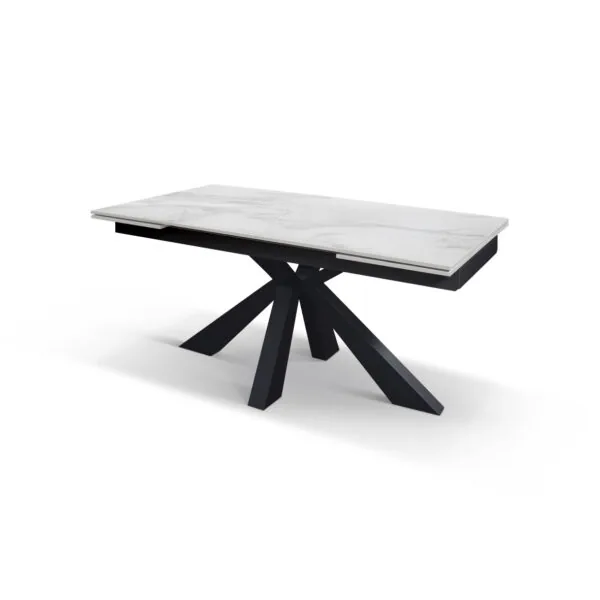 Tavolo Allungabile Luciano in Ceramica Bianco Statuario Lucido, Gambe Antracite