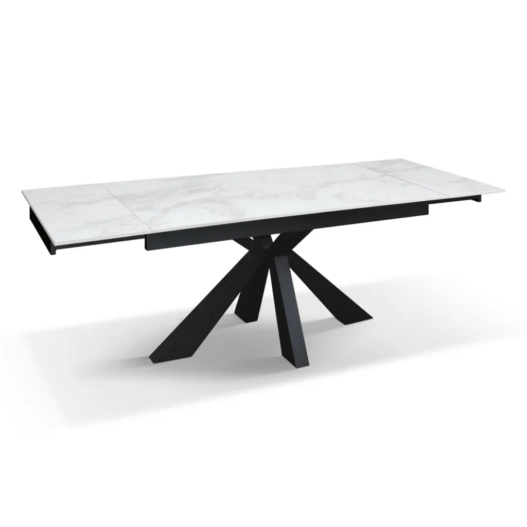 Tavolo Allungabile Luciano in Ceramica Bianco Statuario Lucido, Gambe Antracite (foto 2 di 5)