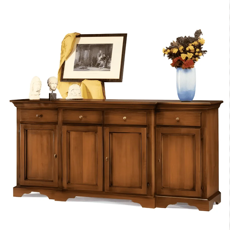 Credenza legno 4 porte arte povera con 4 cassetti