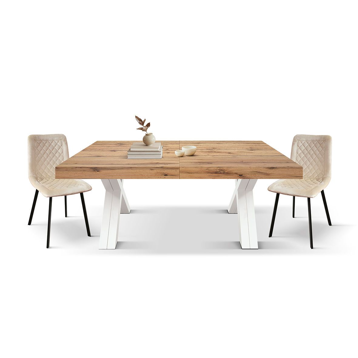 Tavolo allungabile fino a 480 cm in rovere con gambe bianche