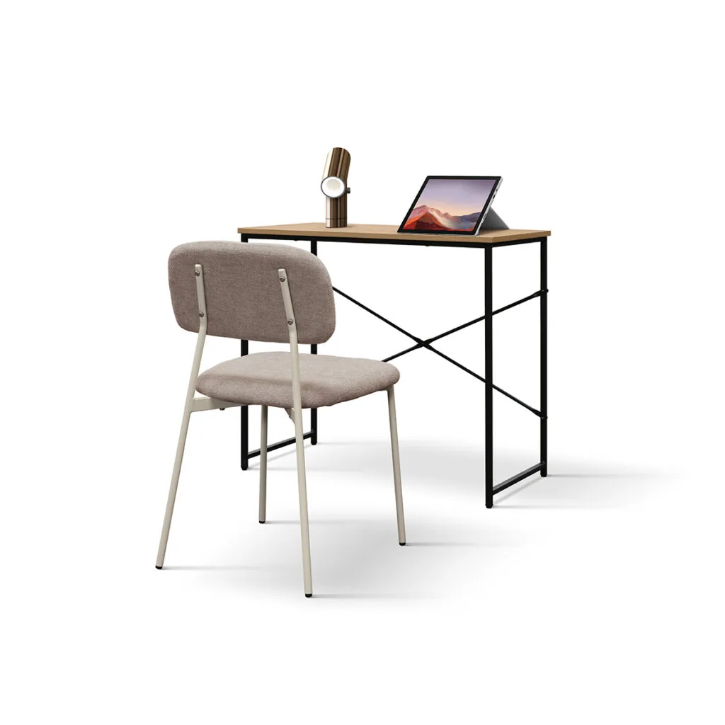 Scrittoio Fisso in Laminato Effetto Rovere Rustico con Gambe Nere (foto 2 di 6)