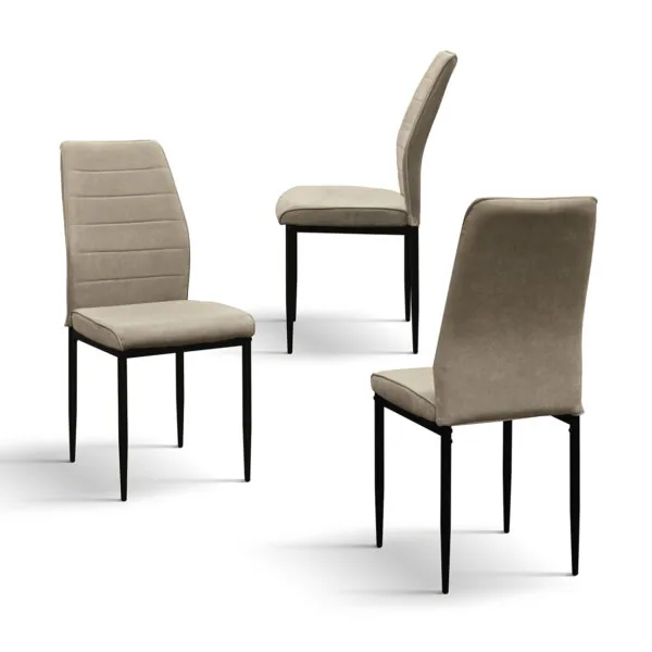 Sedie Moderne Imbottite in Tessuto a Coste con Gambe in Metallo Nero (Set da 4)