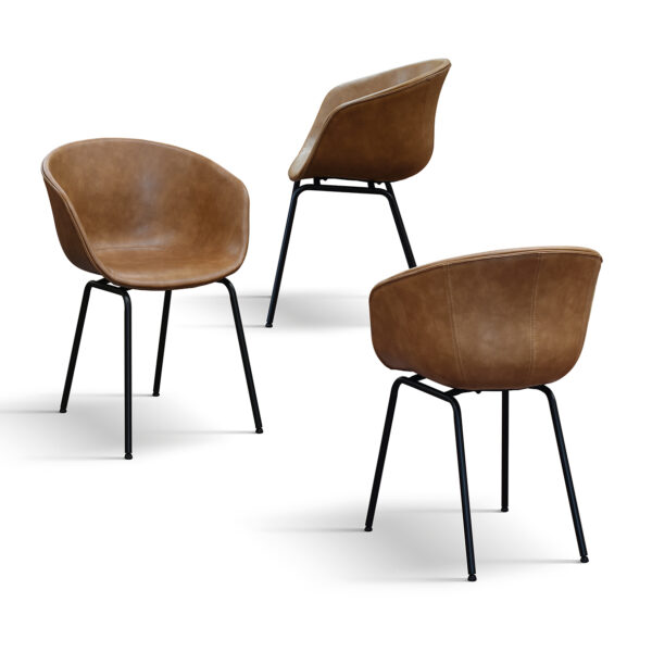 Sedia con Braccioli Effetto Pelle e Gambe Nere (Set da 4)