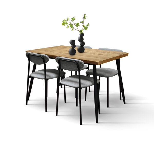 Set da Pranzo Industrial con Tavolo Rovere Rustico e 4 Sedie Grigie