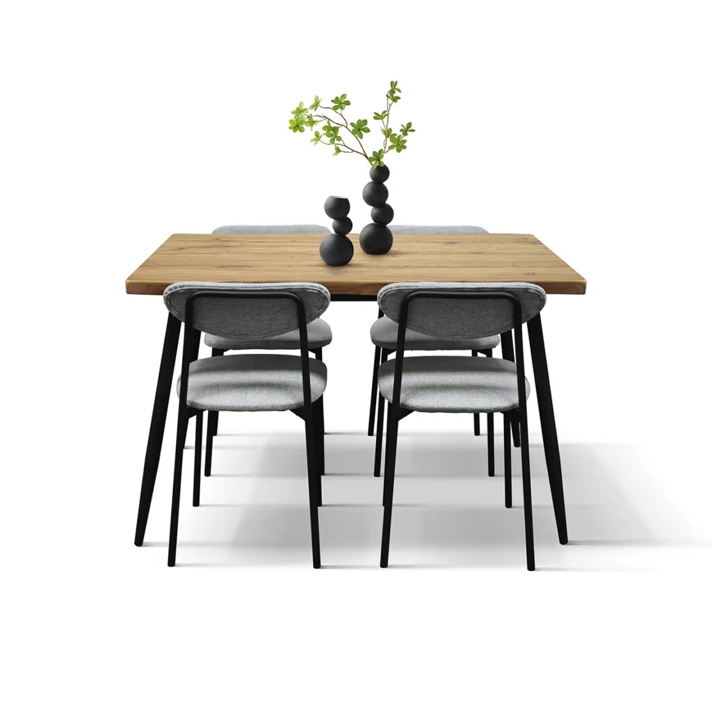 Set da Pranzo Industrial con Tavolo Rovere Rustico e 4 Sedie Grigie (foto 4 di 9)