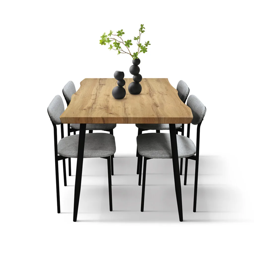 Set da Pranzo Industrial con Tavolo Rovere Rustico e 4 Sedie Grigie (foto 6 di 9)