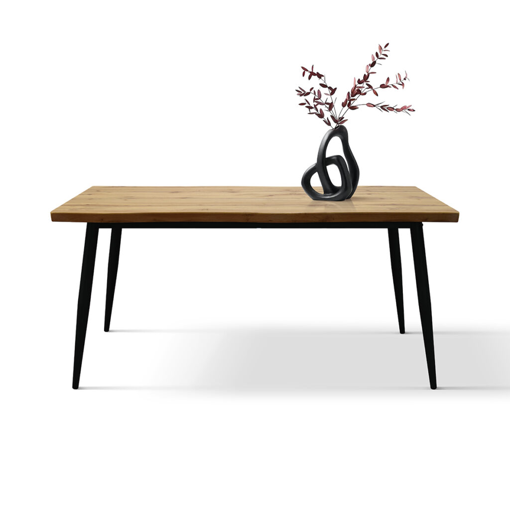 Set da pranzo con tavolo rovere rustico e sei sedie grigie in sala da pranzo