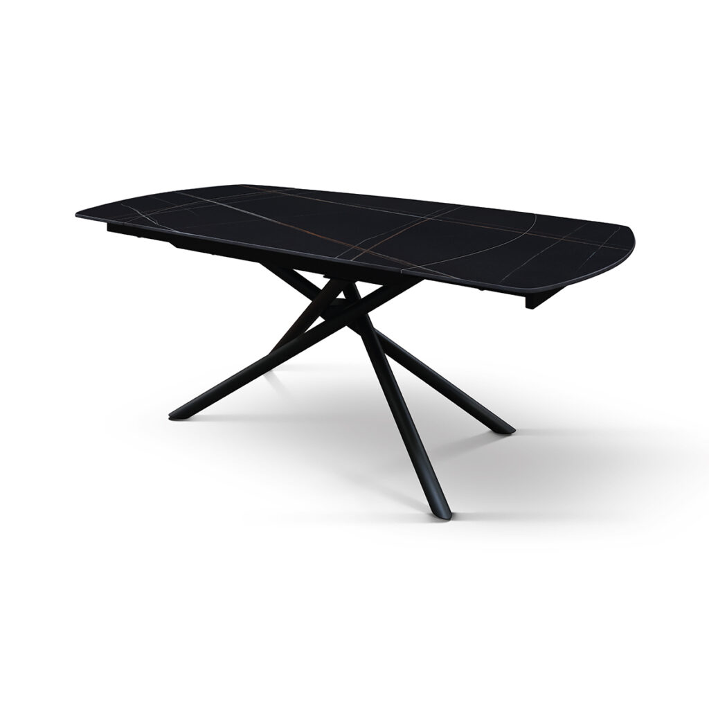 Tavolo allungabile rotante in ceramica nero sahara aperto a 180x88 cm per dieci posti