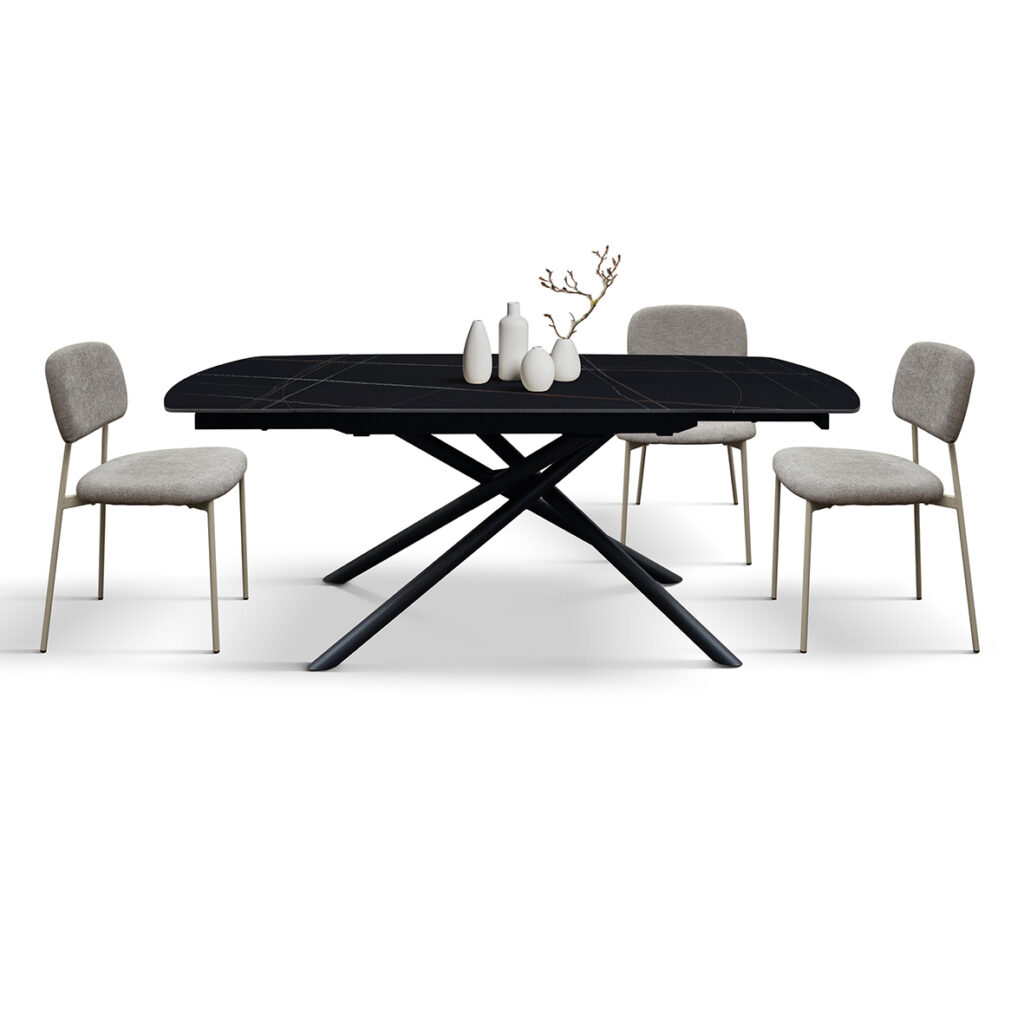 Base a croce in metallo tubolare nero opaco del tavolo in ceramica nero sahara