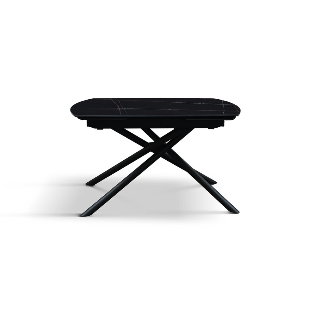 Vista dall'alto del piano in ceramica nero sahara con base a croce nera