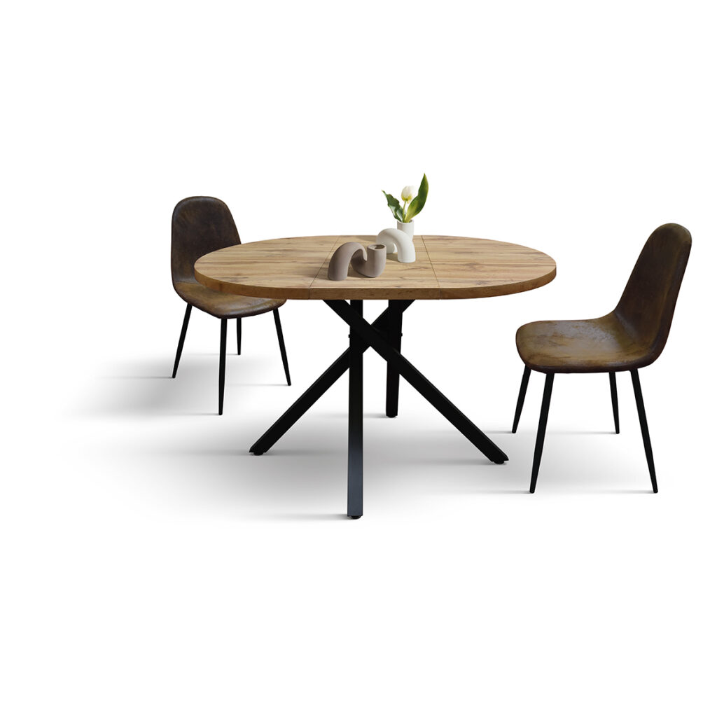 Tavolo rotondo allungabile effetto rovere aperto a ovale 140x100 per otto