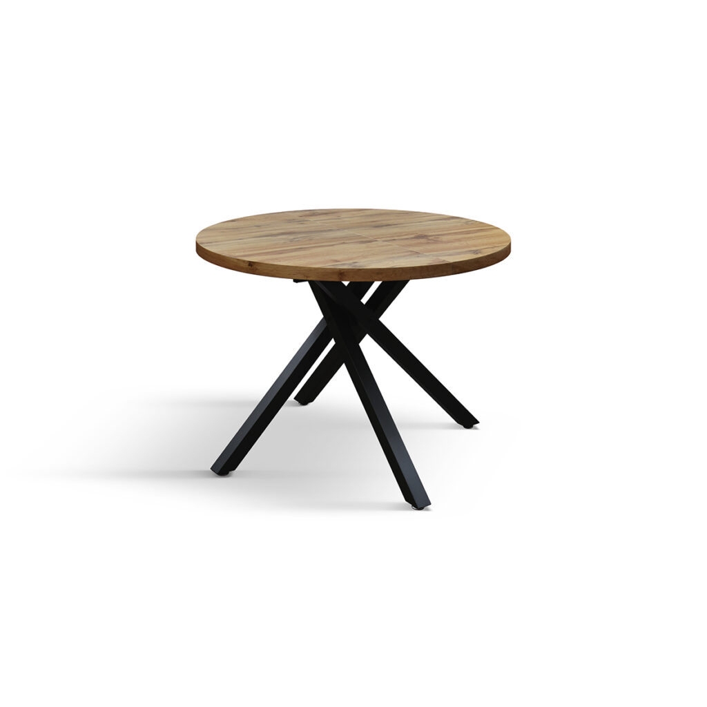 Allunga centrale da 40 cm inserita sul tavolo rotondo allungabile effetto rovere