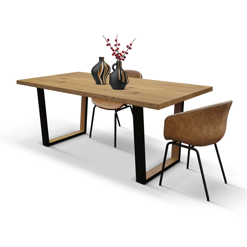 Gambe in metallo nero con inserti in legno laminato del tavolo fisso industrial