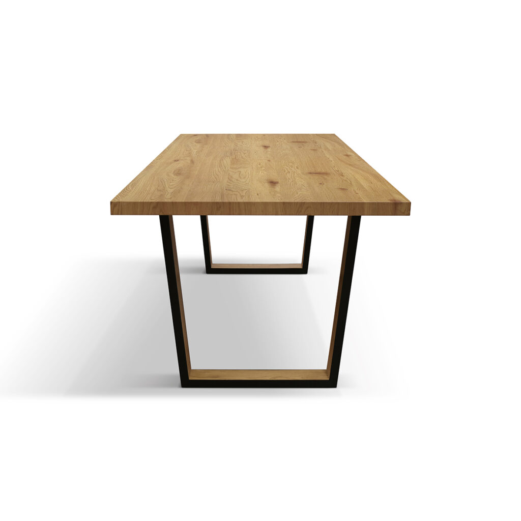 Tavolo fisso industrial 180x90 in rovere con gambe nere in vista tre quarti