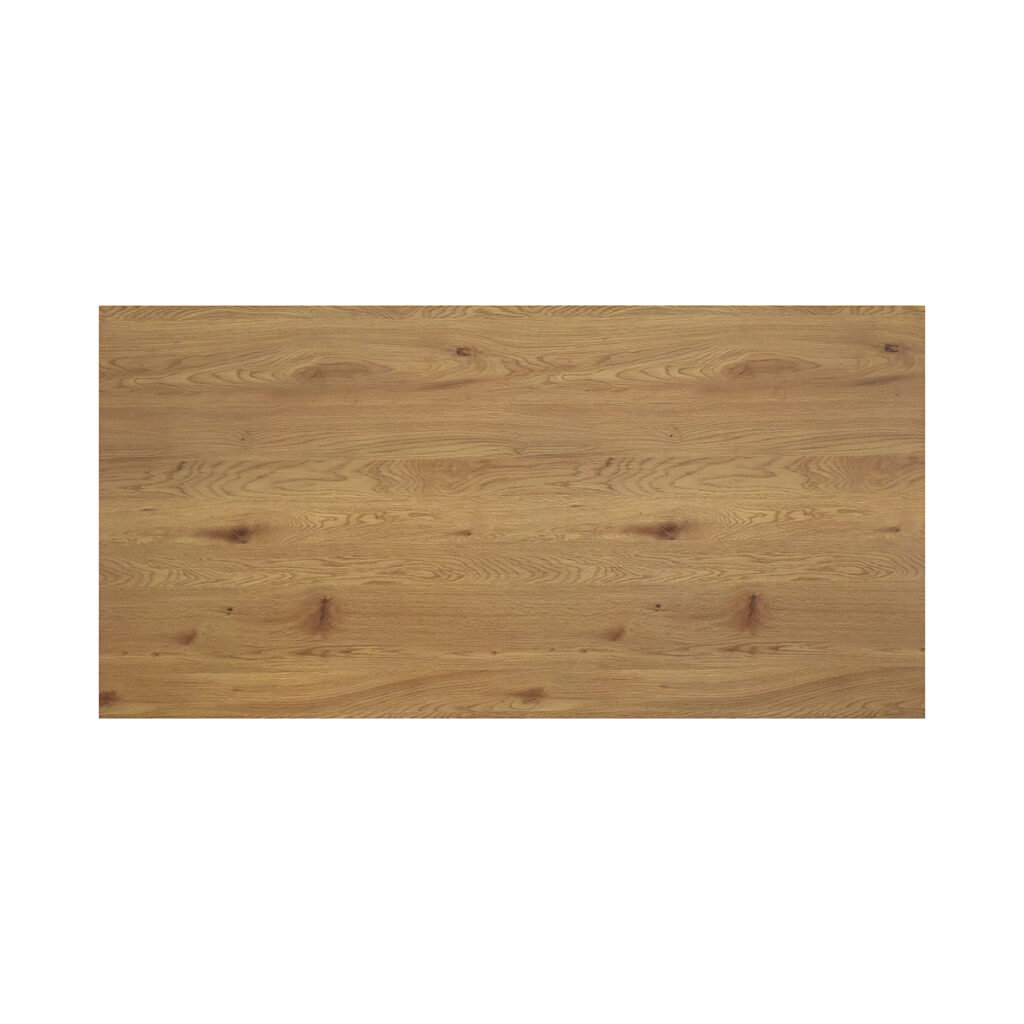 Contrasto tra piano rovere e base industrial nera del tavolo fisso 180x90