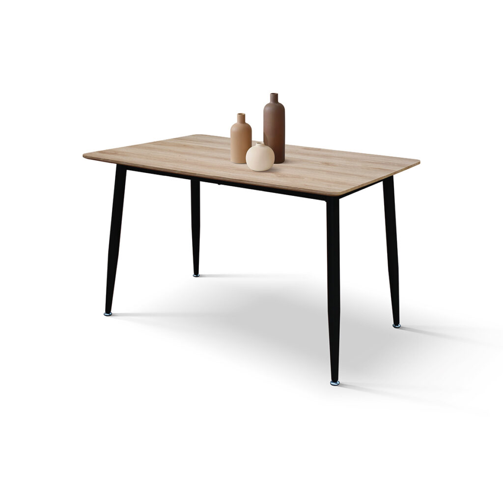 Tavolo fisso 120x80 rovere rustico gambe nere apparecchiato per sei
