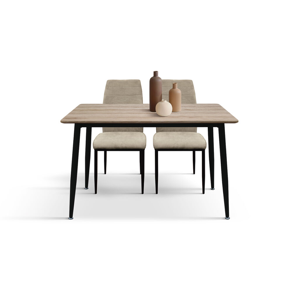 Gambe in metallo nero dalla linea industriale del tavolo fisso 120x80 in rovere rustico