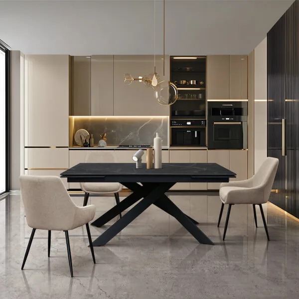 Tavolo Allungabile in Ceramica Calacatta Black Lux, 8-12 Posti