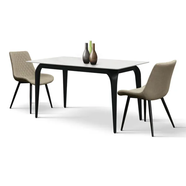 Tavolo Fisso in Ceramica Effetto Marmo con Gambe Nere