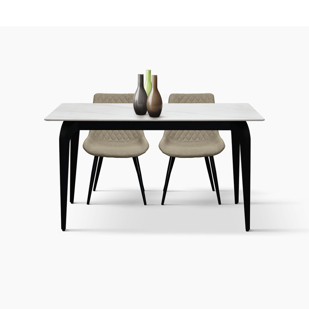 Dettaglio del piano 140x80 in ceramica effetto marmo statuario