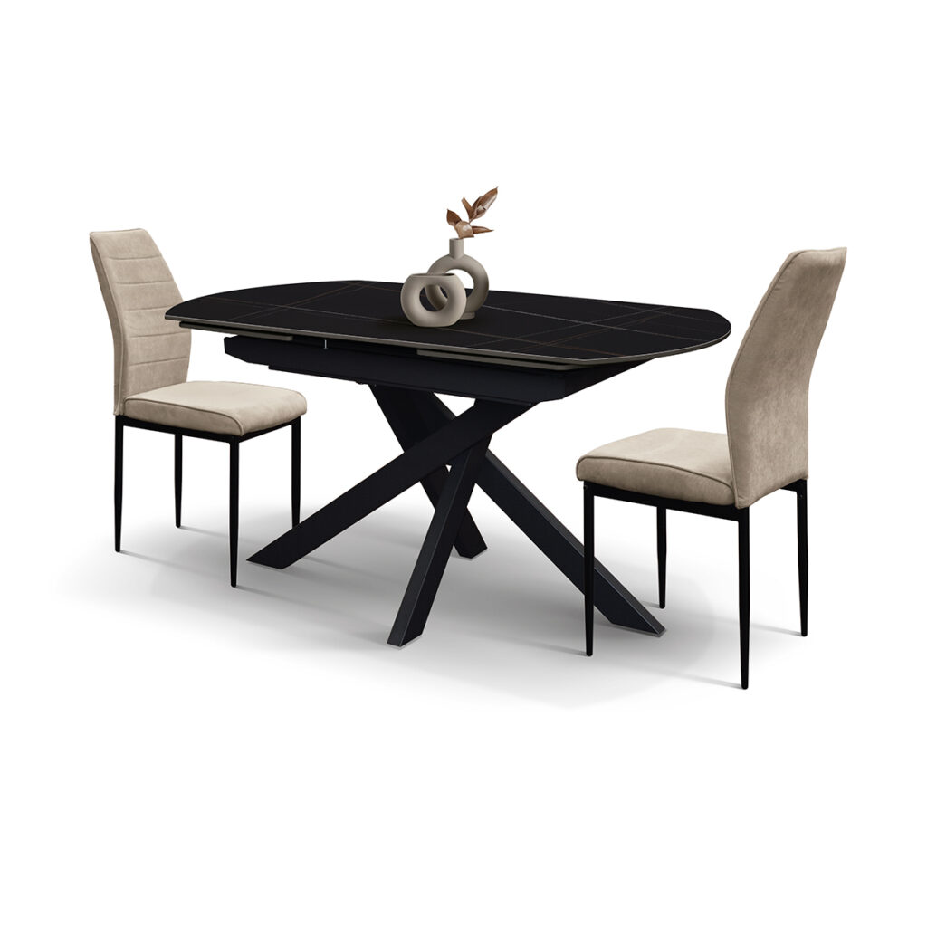 Forma ovale senza spigoli del tavolo allungabile in ceramica da 140 a 200 cm