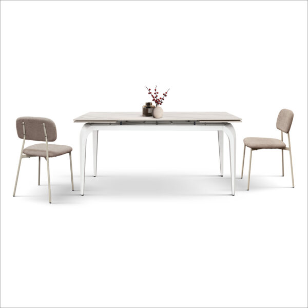 Tavolo Allungabile in Ceramica Bianco con Gambe Bianche