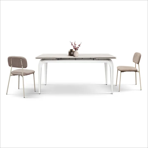 Tavolo Allungabile in Ceramica Bianco con Gambe Bianche