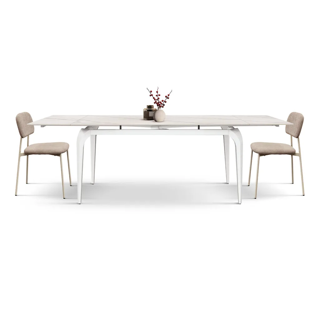 Tavolo Allungabile in Ceramica Bianco con Gambe Bianche (foto 3 di 12)