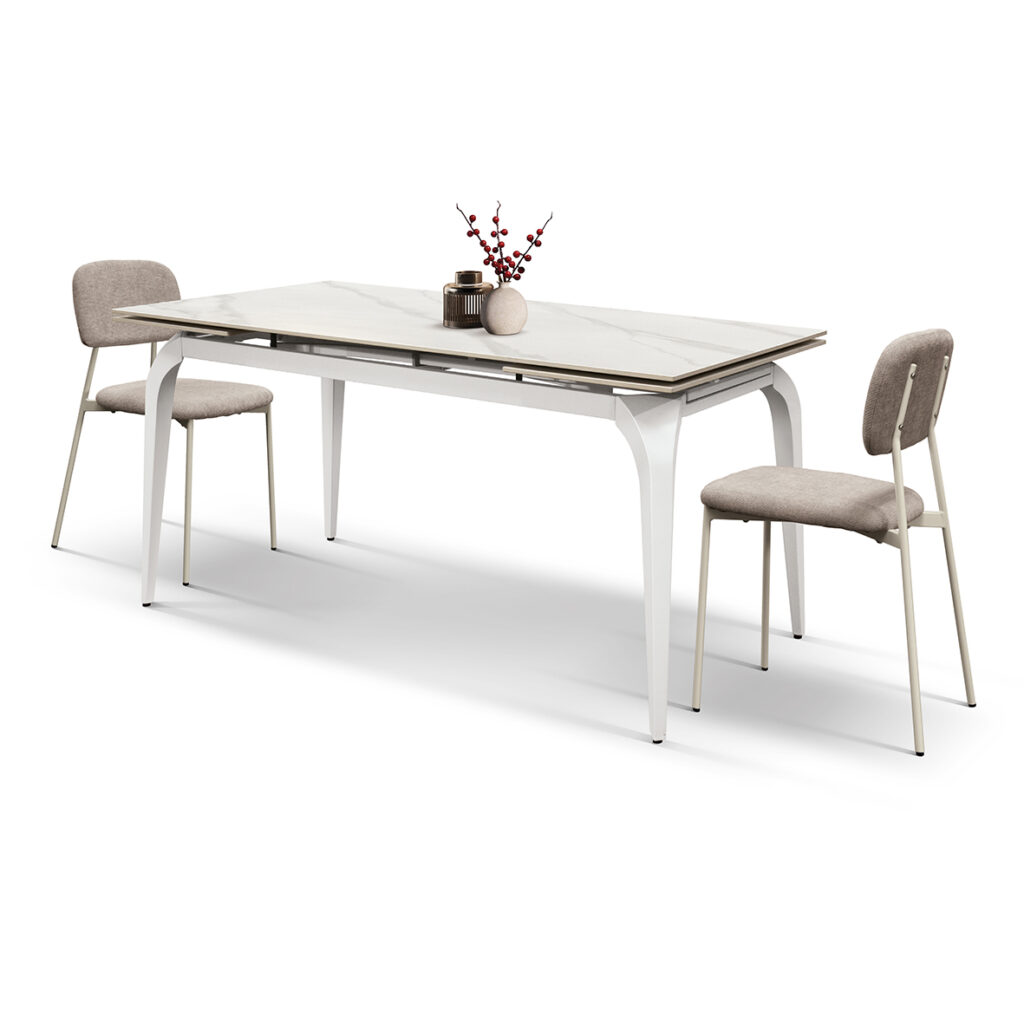 Tavolo allungabile in ceramica bianco con gambe bianche nella misura 140x80 cm