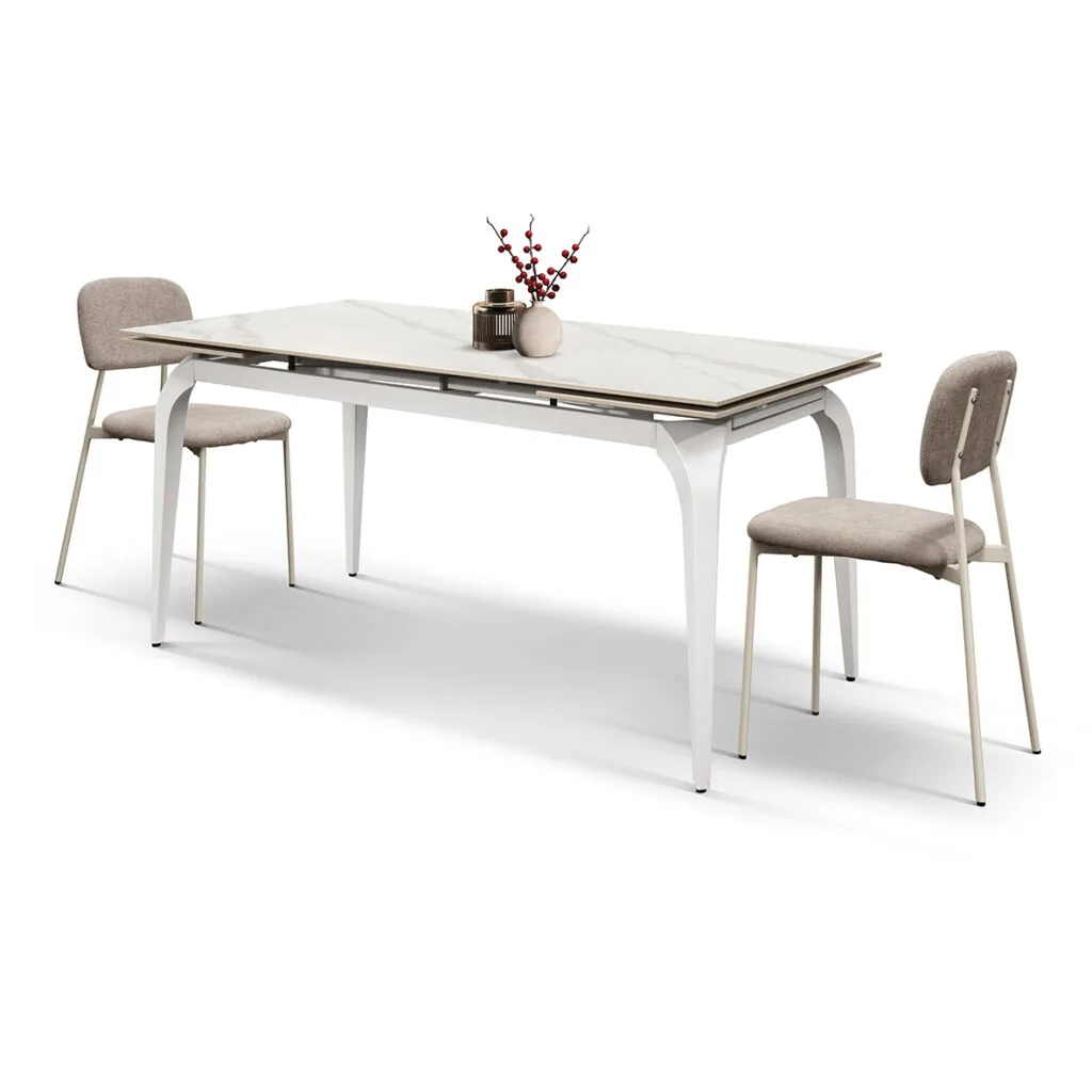Tavolo Allungabile in Ceramica Bianco con Gambe Bianche (foto 5 di 12)