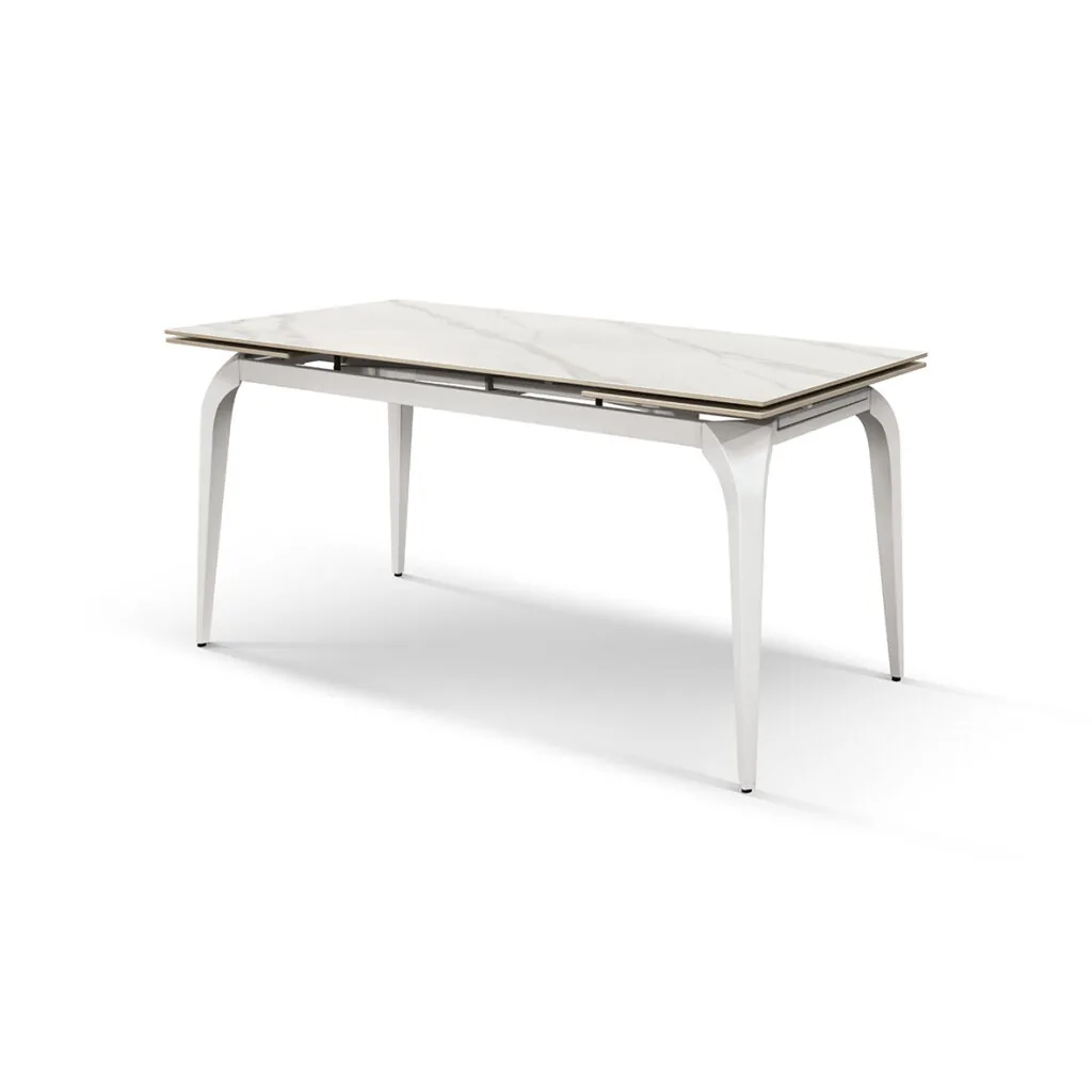 Tavolo Allungabile in Ceramica Bianco con Gambe Bianche (foto 6 di 12)