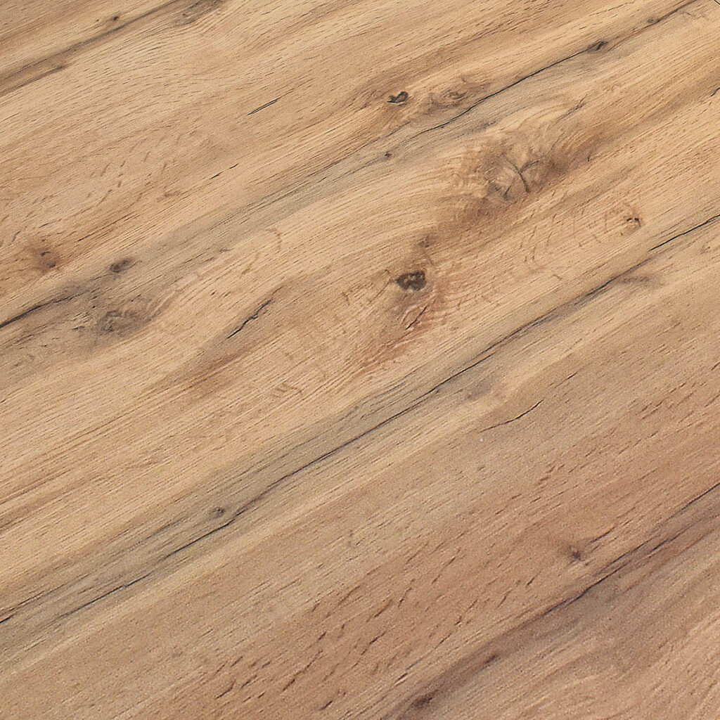 Dettaglio della finitura effetto rovere rustico del piano in nobilitato