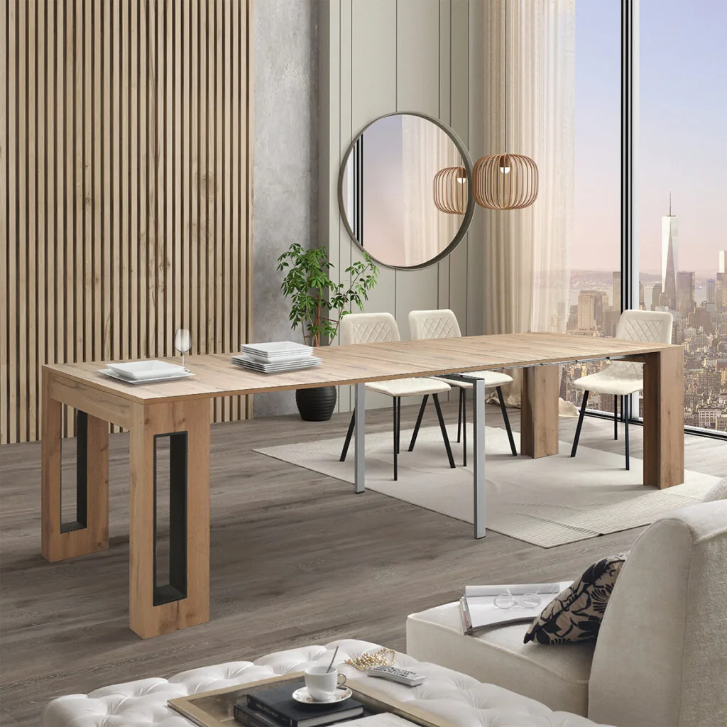 Consolle estensibile da 12 posti, finitura rovere rustico (foto 7 di 9)