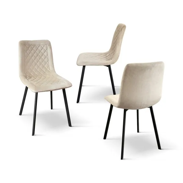 Sedia in Velluto Trapuntata con Gambe Nere (Set da 4)