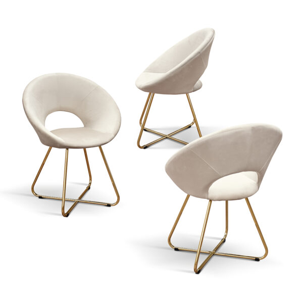 Sedia Imbottita in Velluto con Gambe Oro, Set da 2