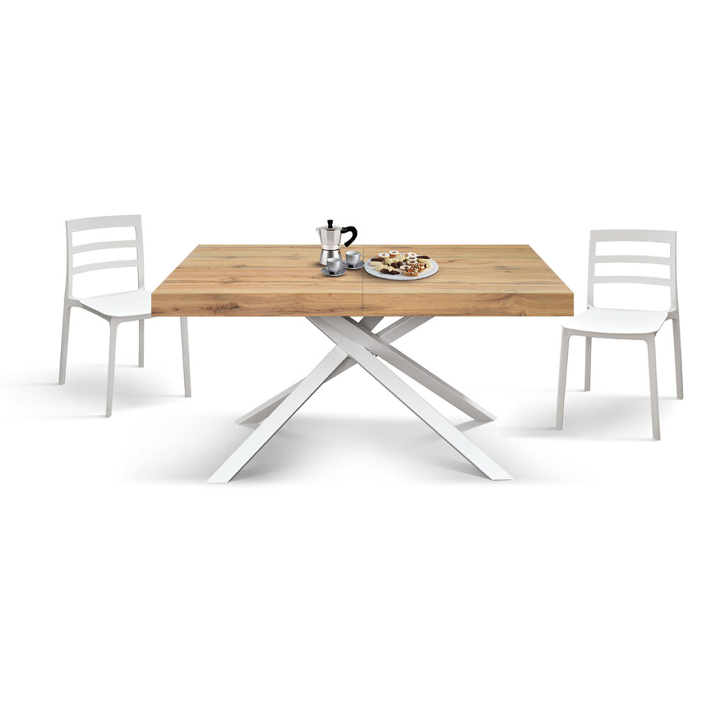 Tavolo allungabile con gambe incrociate in metallo aperto a 160x90 cm